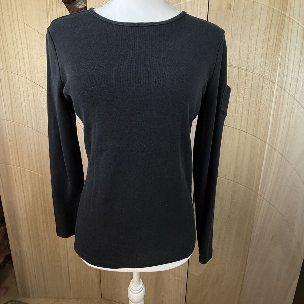 Lauren Ralph Lauren Ribbed Top VTG Y2K Long Sleeve Utility Cargo Pocket Black M